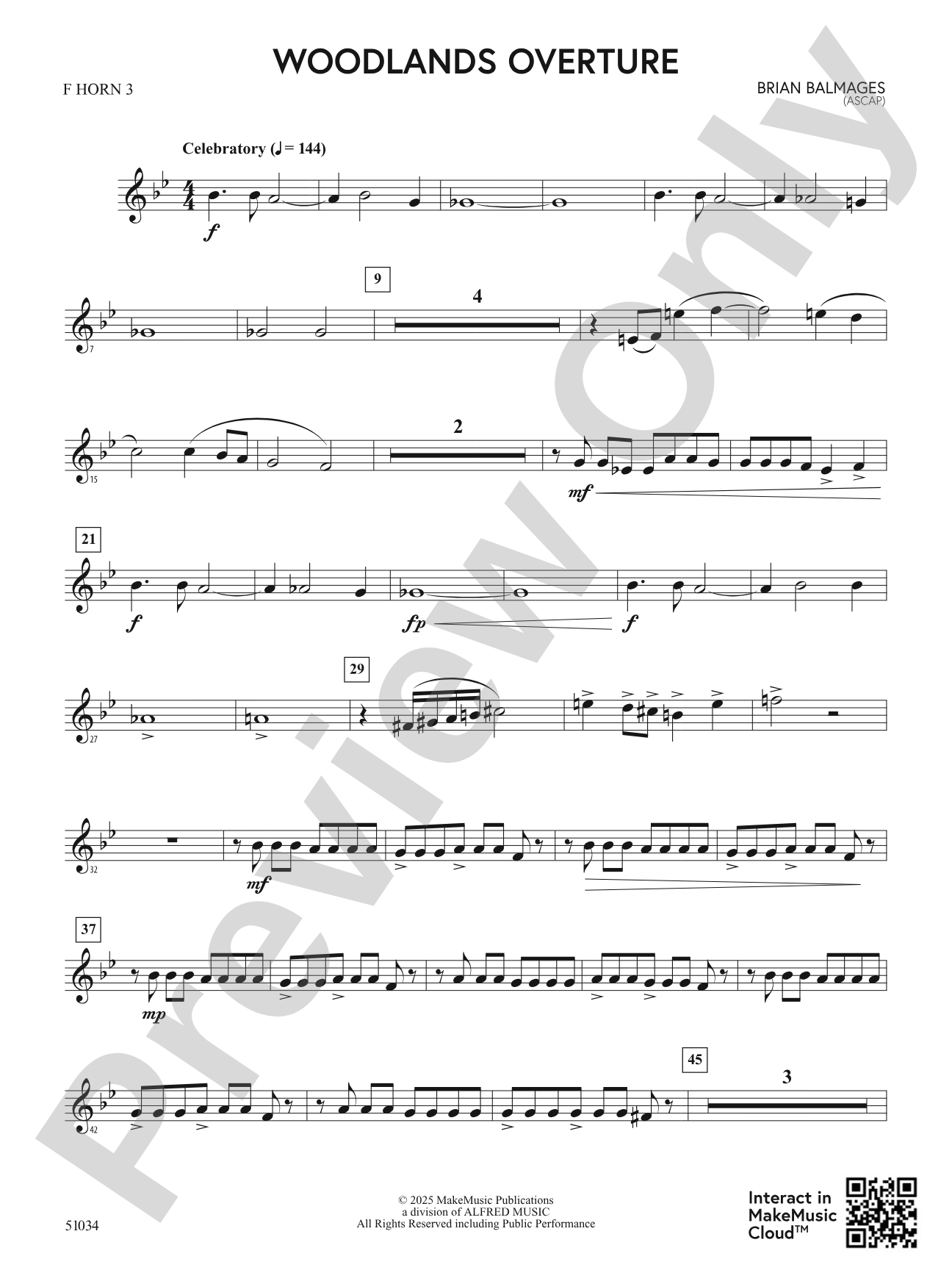 Woodlands Overture: 3rd F Horn