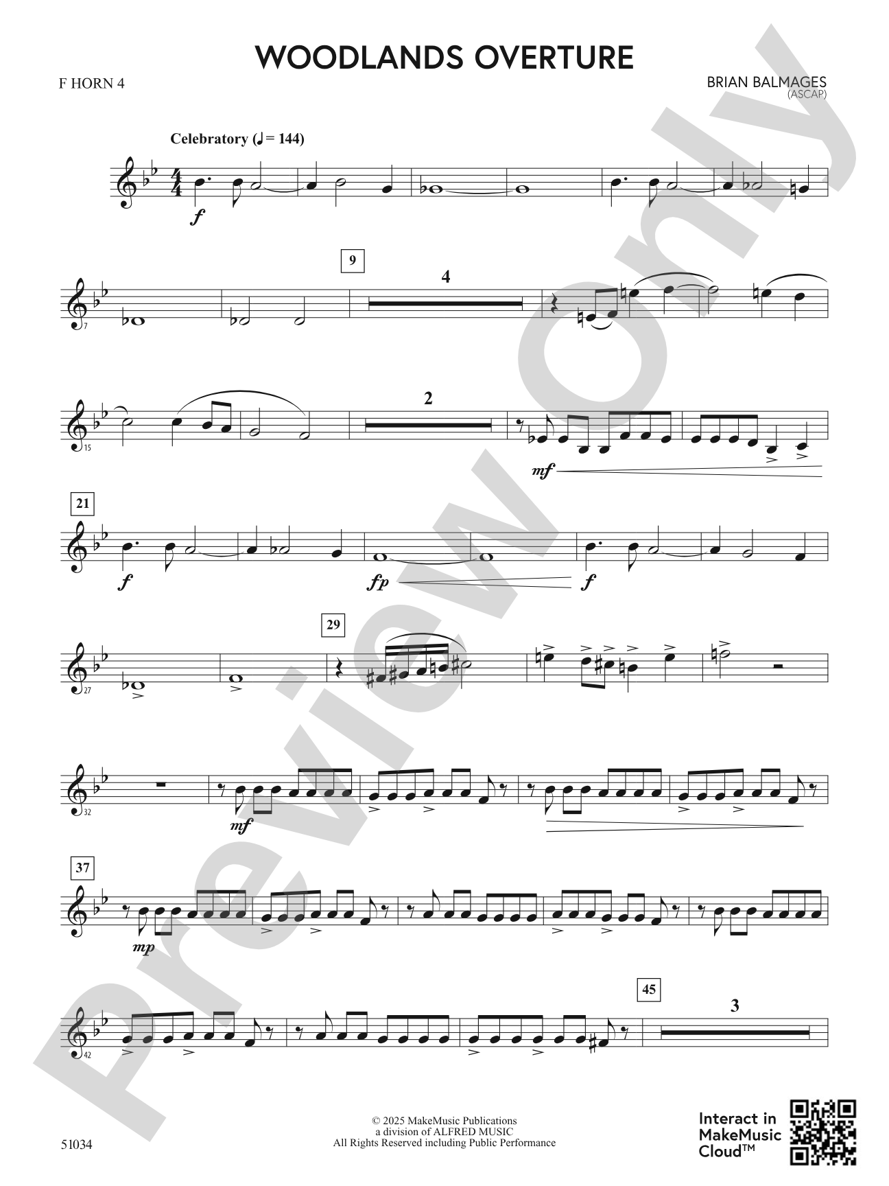Woodlands Overture: 4th F Horn