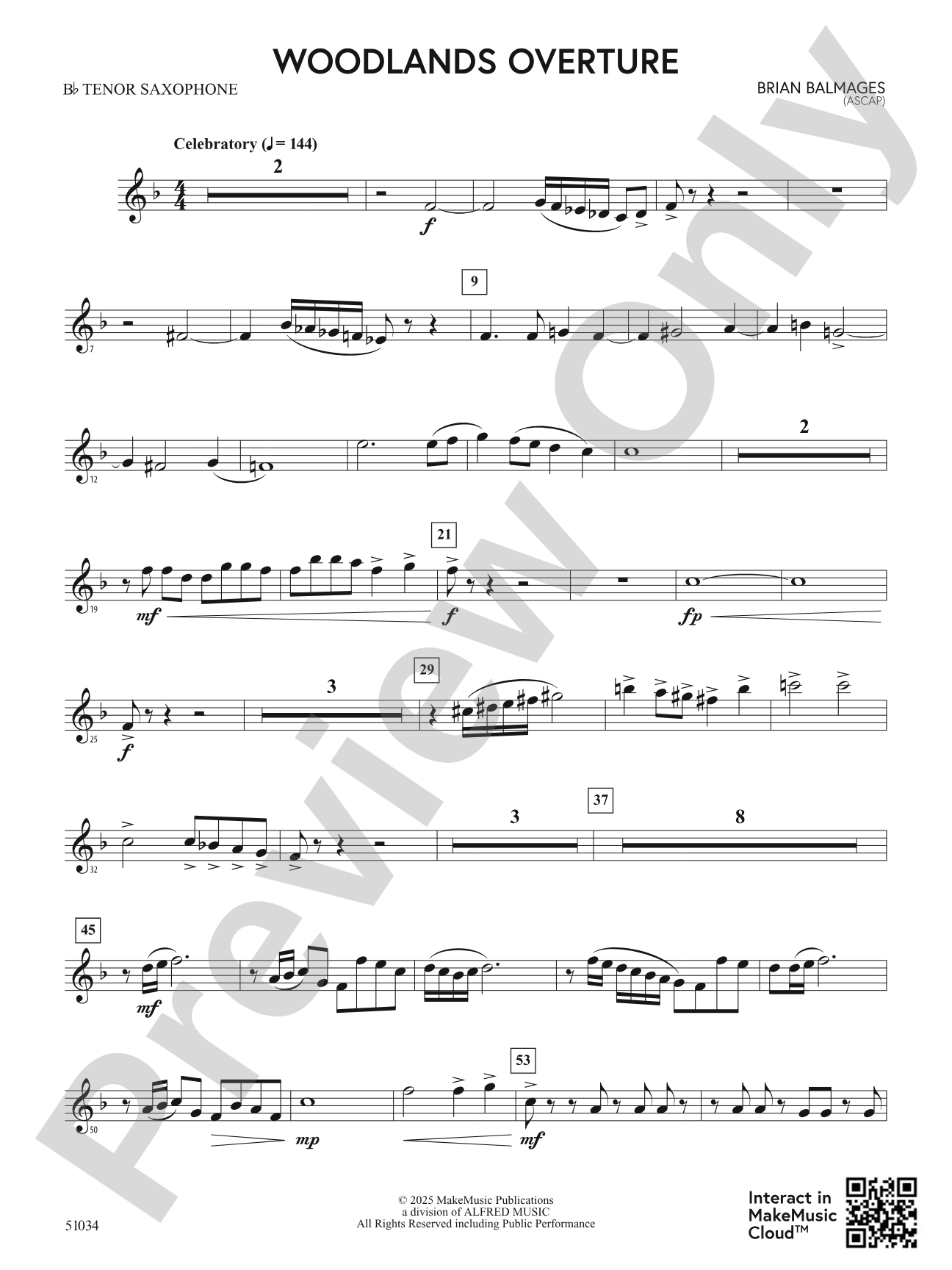 Woodlands Overture: B-flat Tenor Saxophone