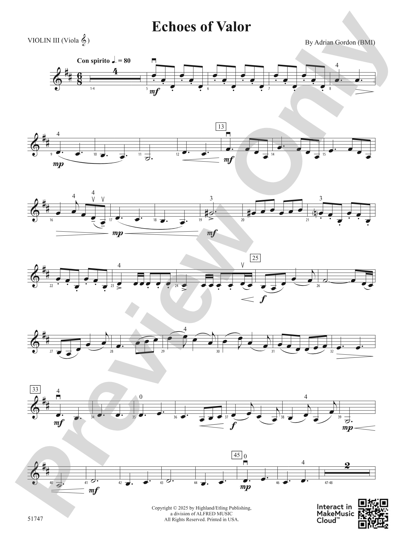 Echoes of Valor: 3rd Violin (Viola [TC])