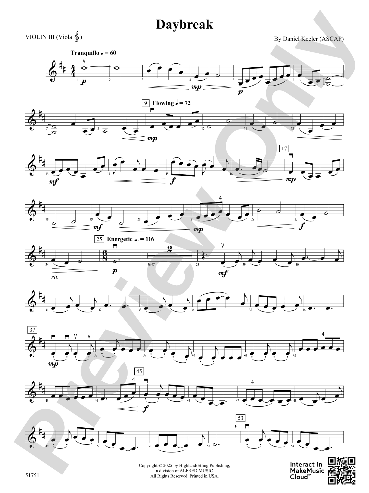 Daybreak: 3rd Violin (Viola [TC])