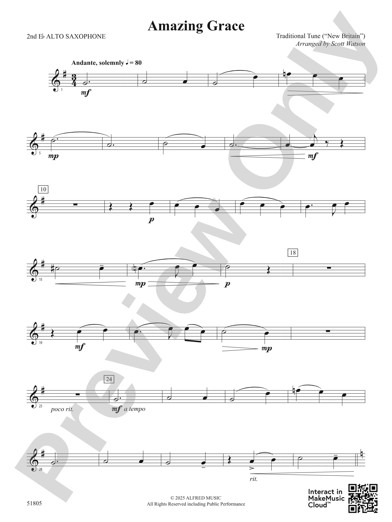 Amazing Grace: 2nd E-flat Alto Saxophone