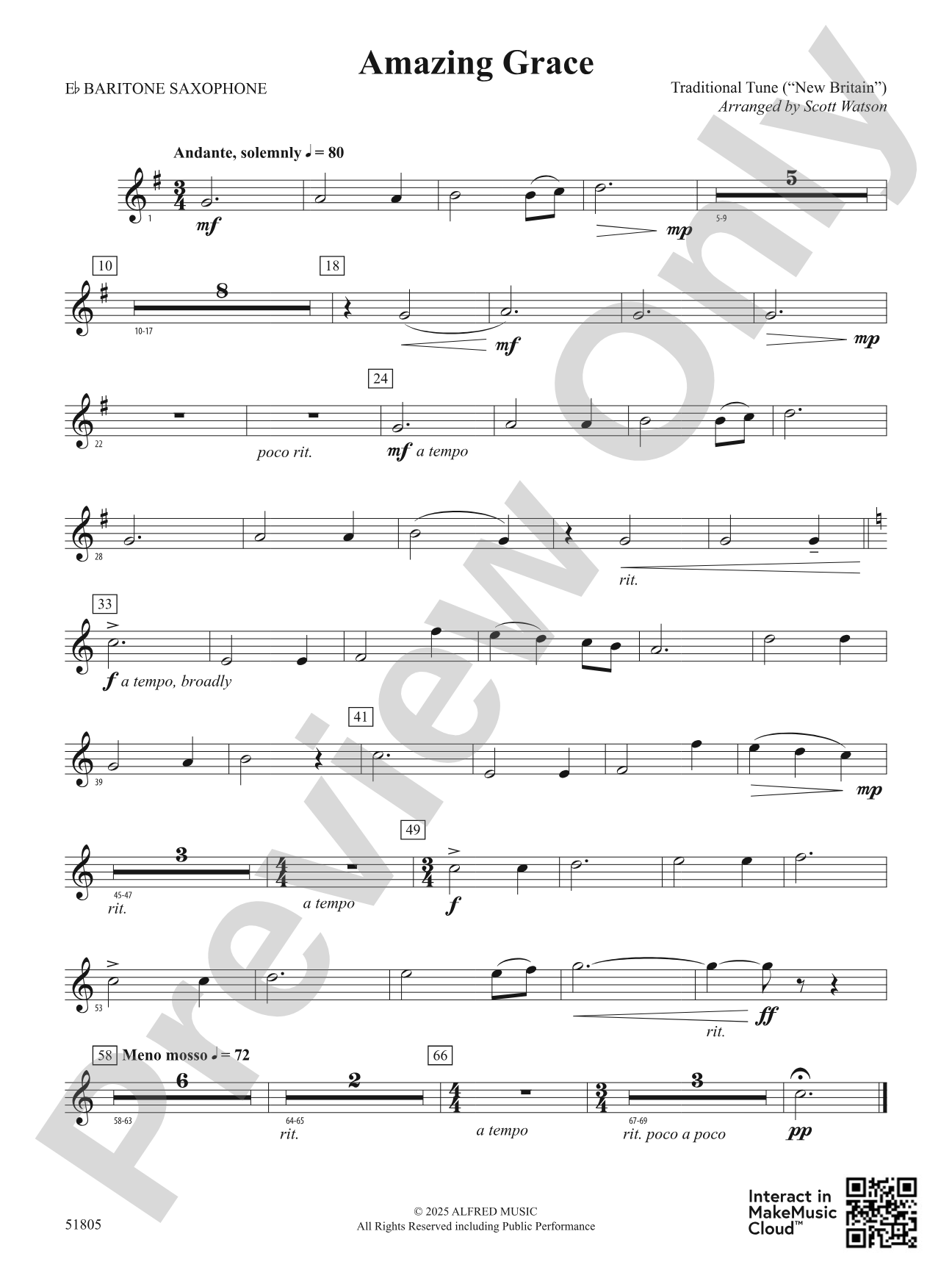 Amazing Grace: E-flat Baritone Saxophone