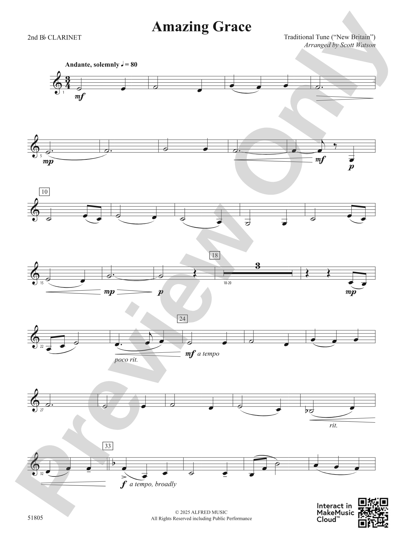 Amazing Grace: 2nd B-flat Clarinet