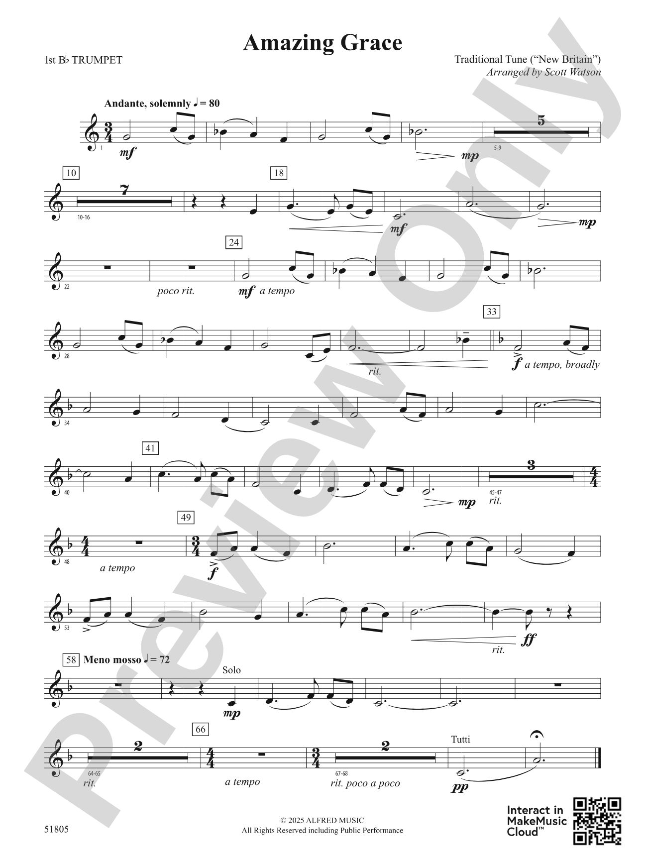 Amazing Grace: 1st B-flat Trumpet