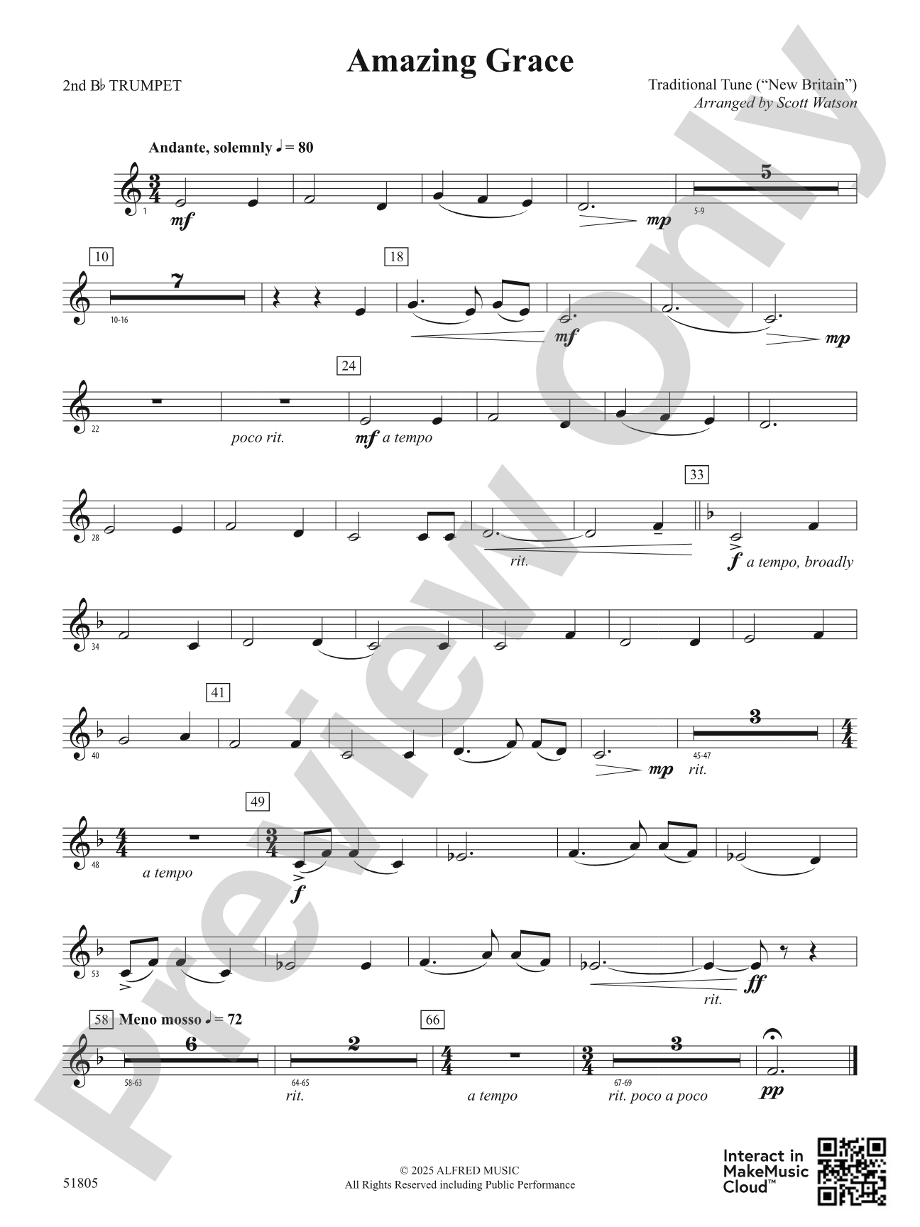 Amazing Grace: 2nd B-flat Trumpet