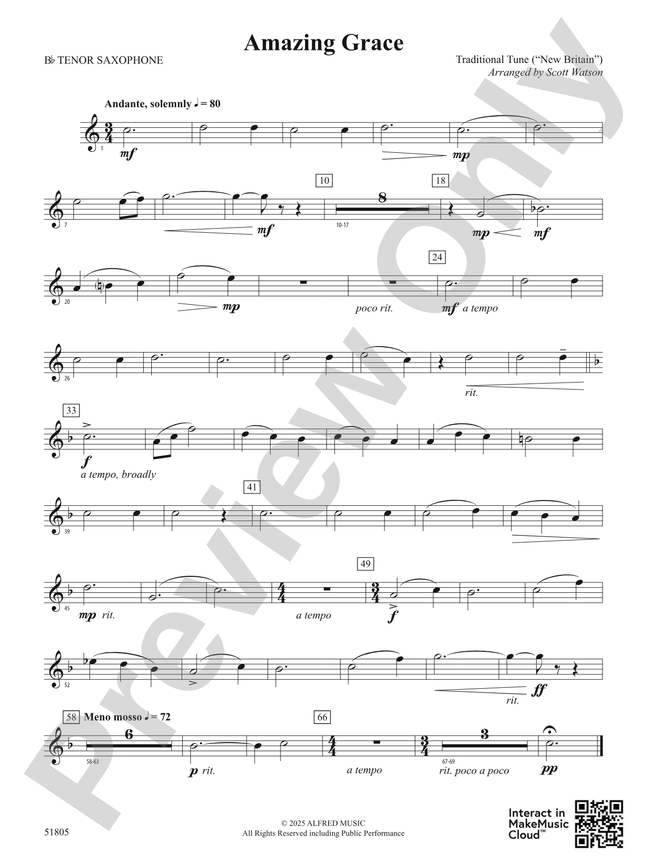 Amazing Grace: B-flat Tenor Saxophone