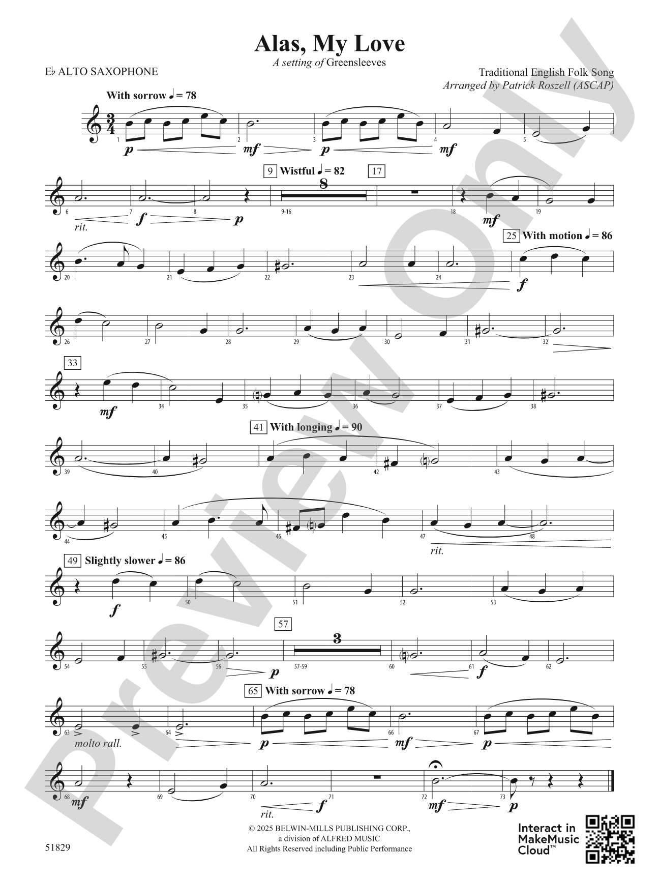 Alas, My Love: E-flat Alto Saxophone