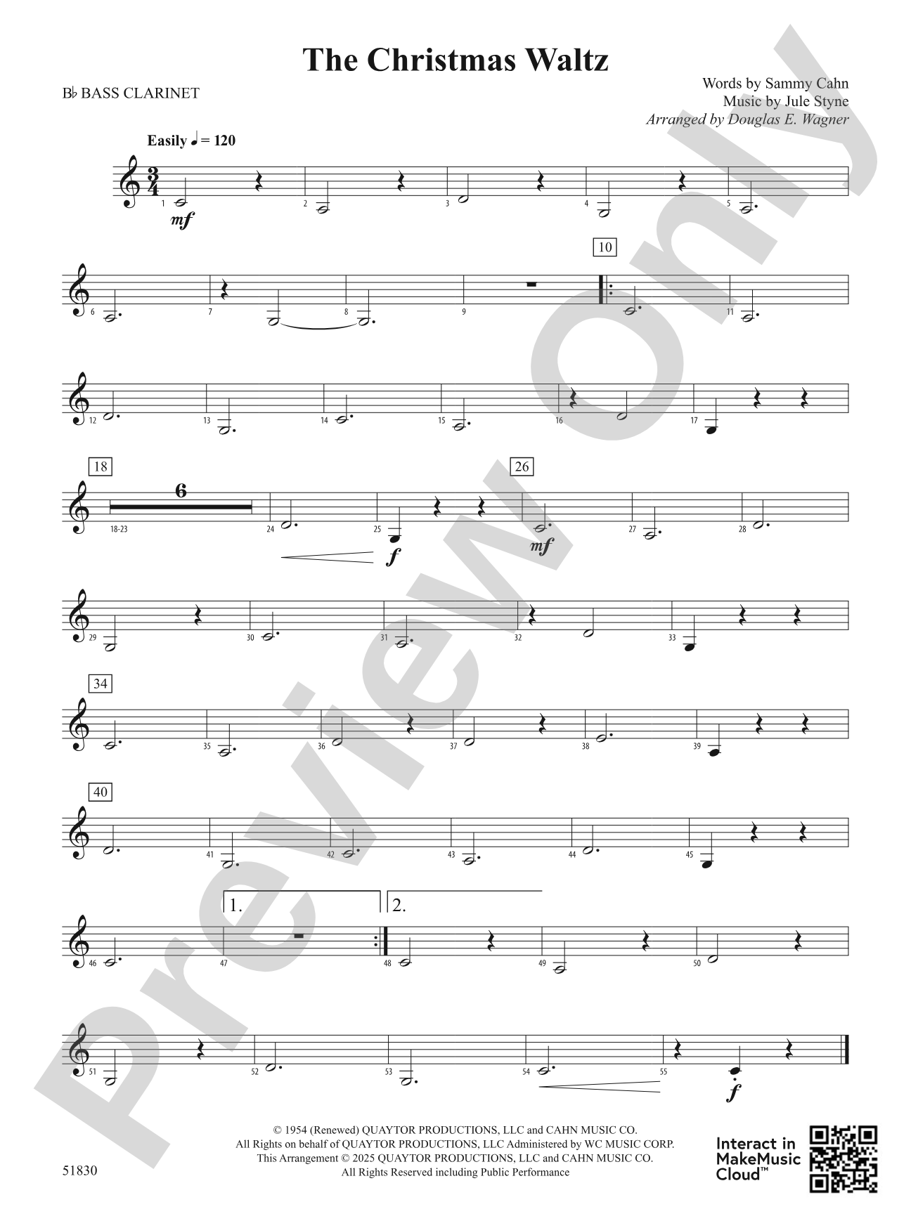 The Christmas Waltz: B-flat Bass Clarinet