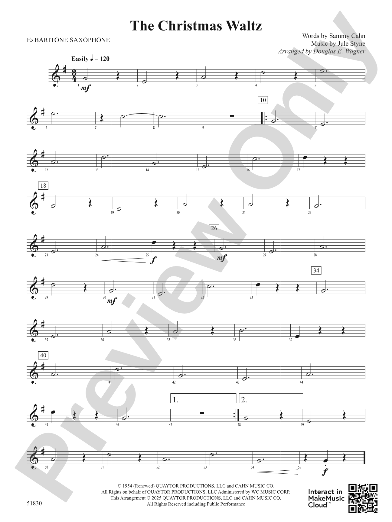 The Christmas Waltz: E-flat Baritone Saxophone