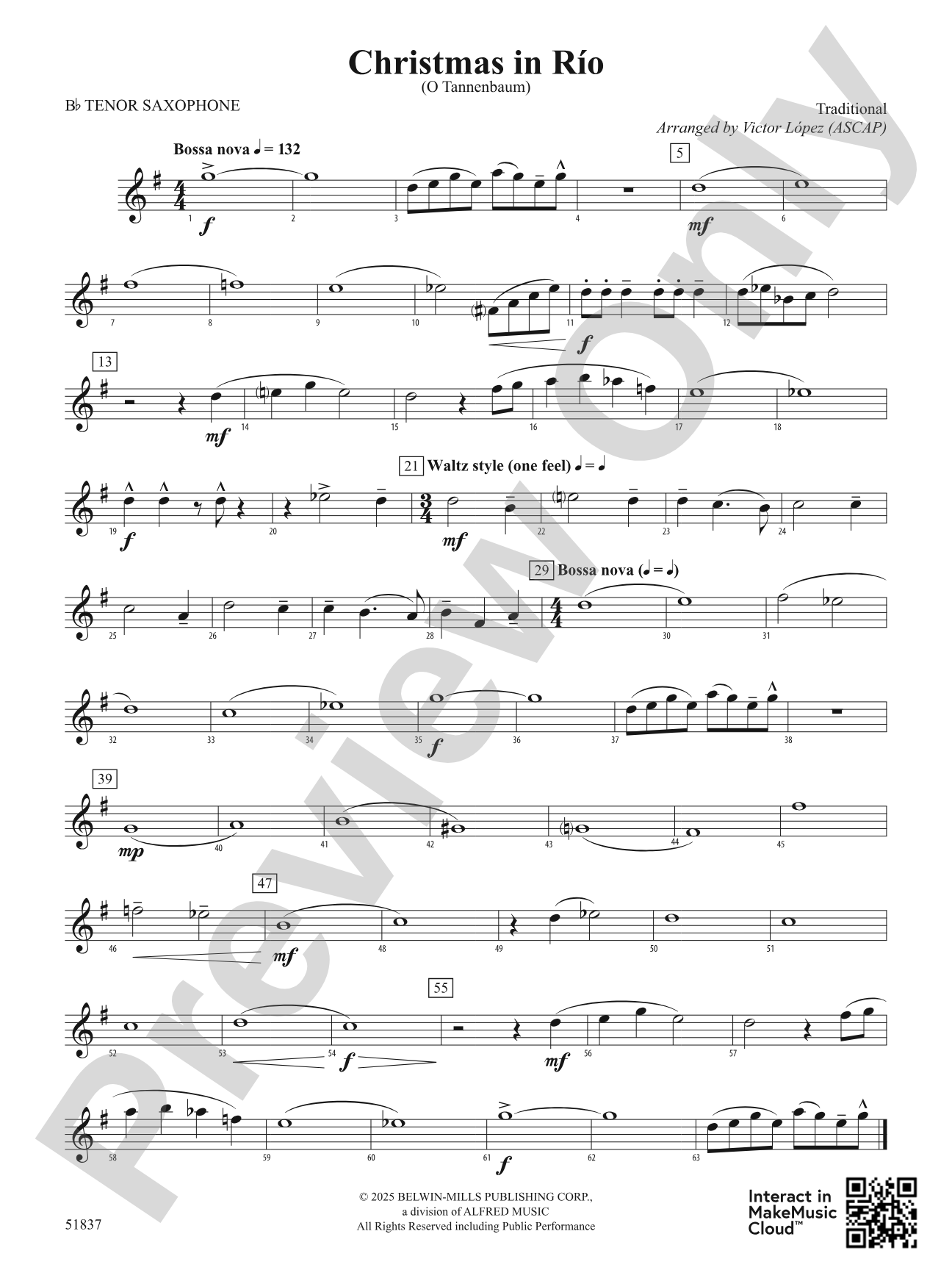 Christmas in Río: B-flat Tenor Saxophone