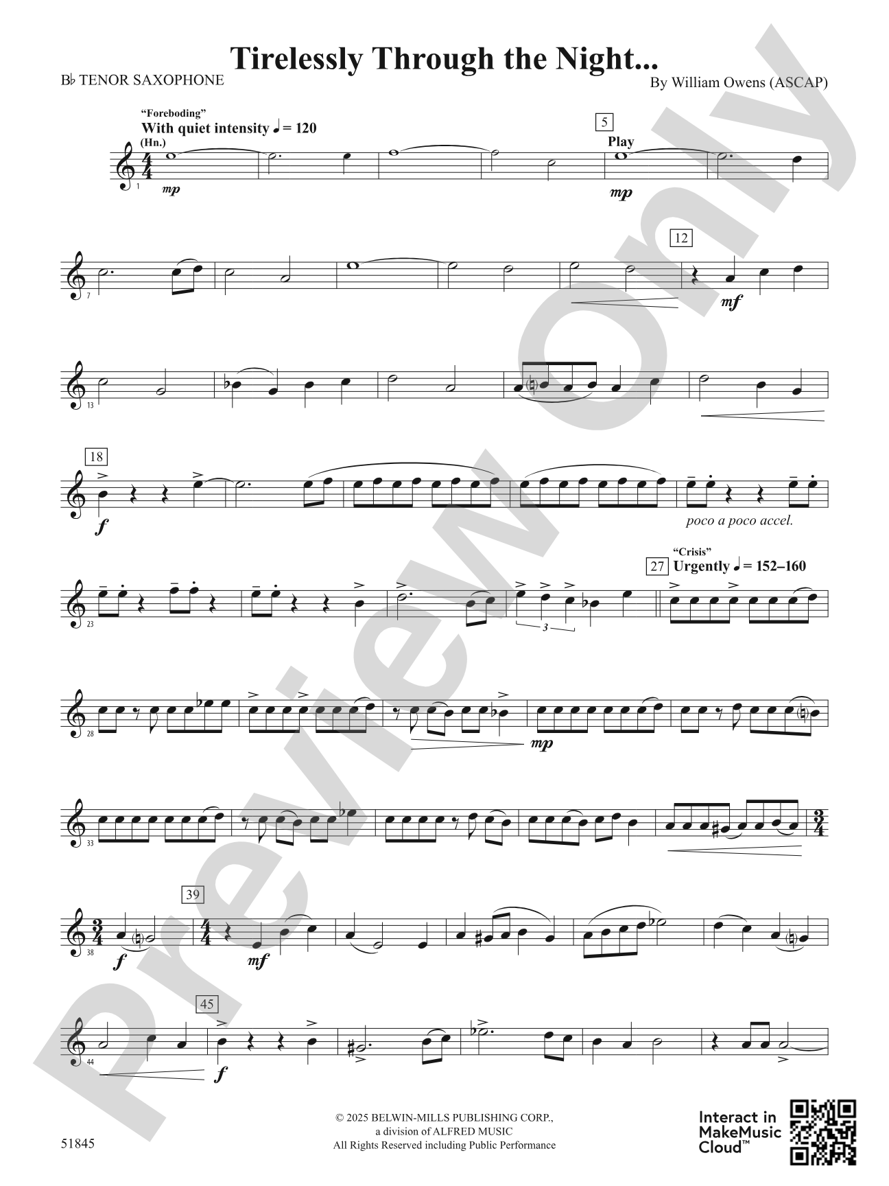 Tirelessly Through the Night...: B-flat Tenor Saxophone