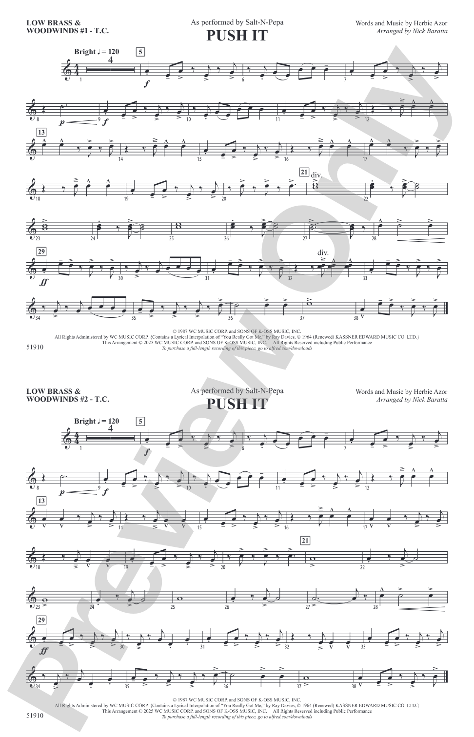 Push It: Low Brass & Woodwinds #1 - Treble Clef