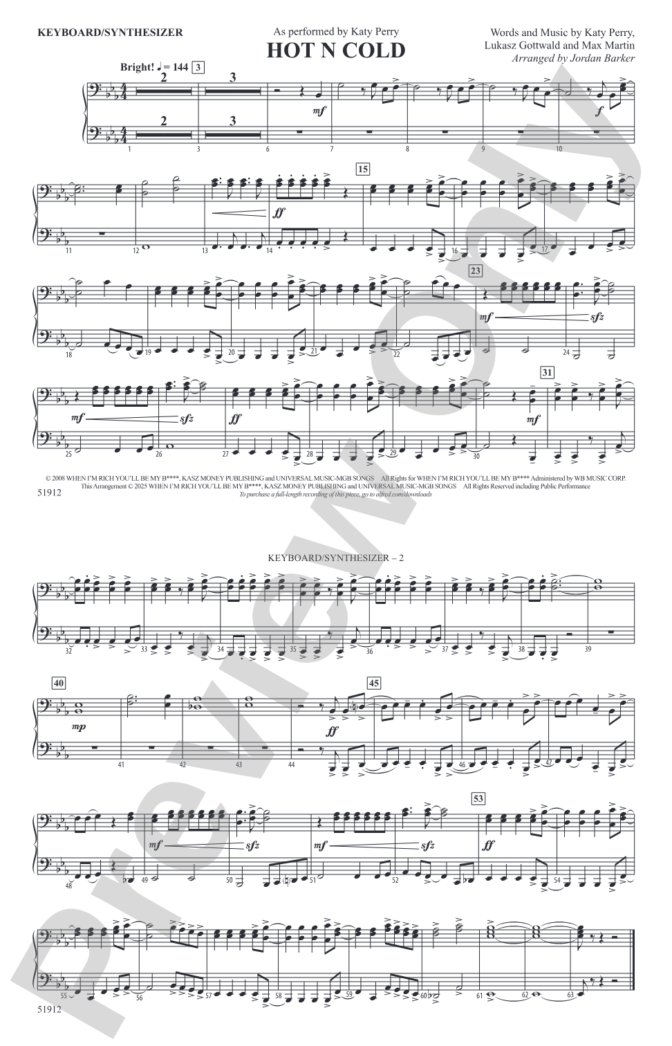 Hot N Cold: Piano Accompaniment