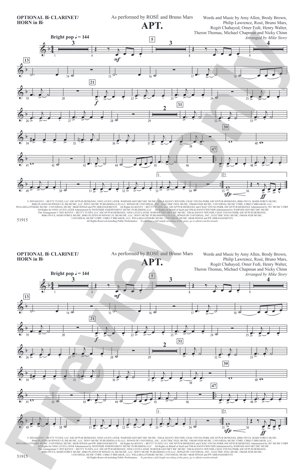 APT.: Optional Bb Clarinet/Horn in Bb