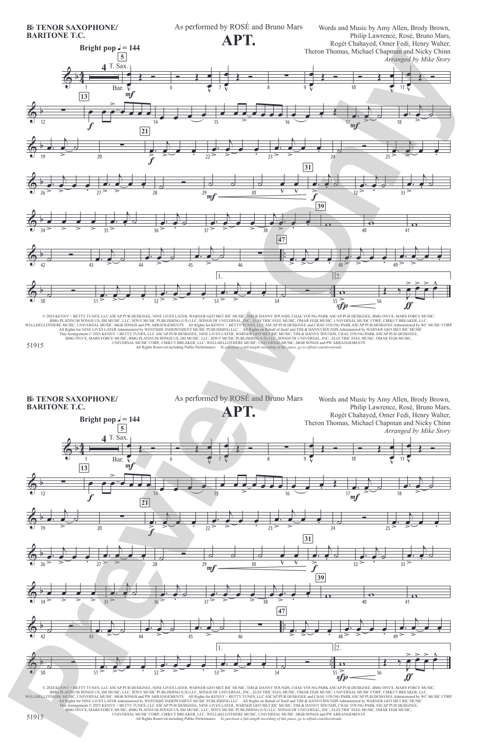 APT.: Bb Tenor Saxophone/Bartione Treble Clef