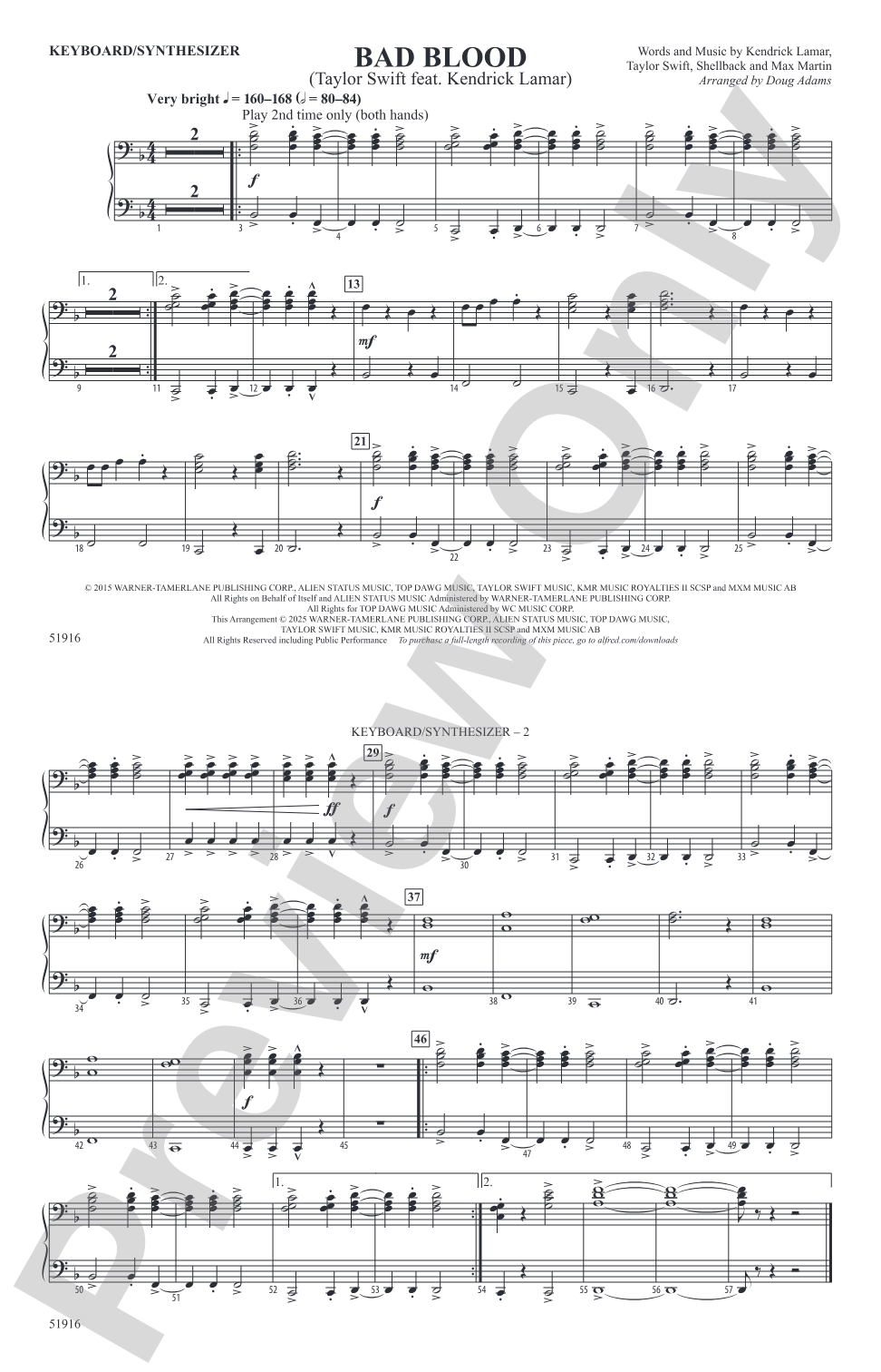 Bad Blood: Piano Accompaniment