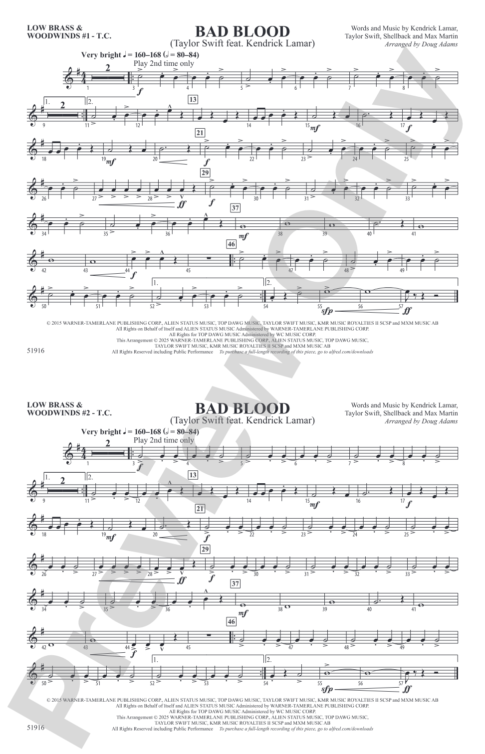 Bad Blood: Low Brass & Woodwinds #1 - Treble Clef