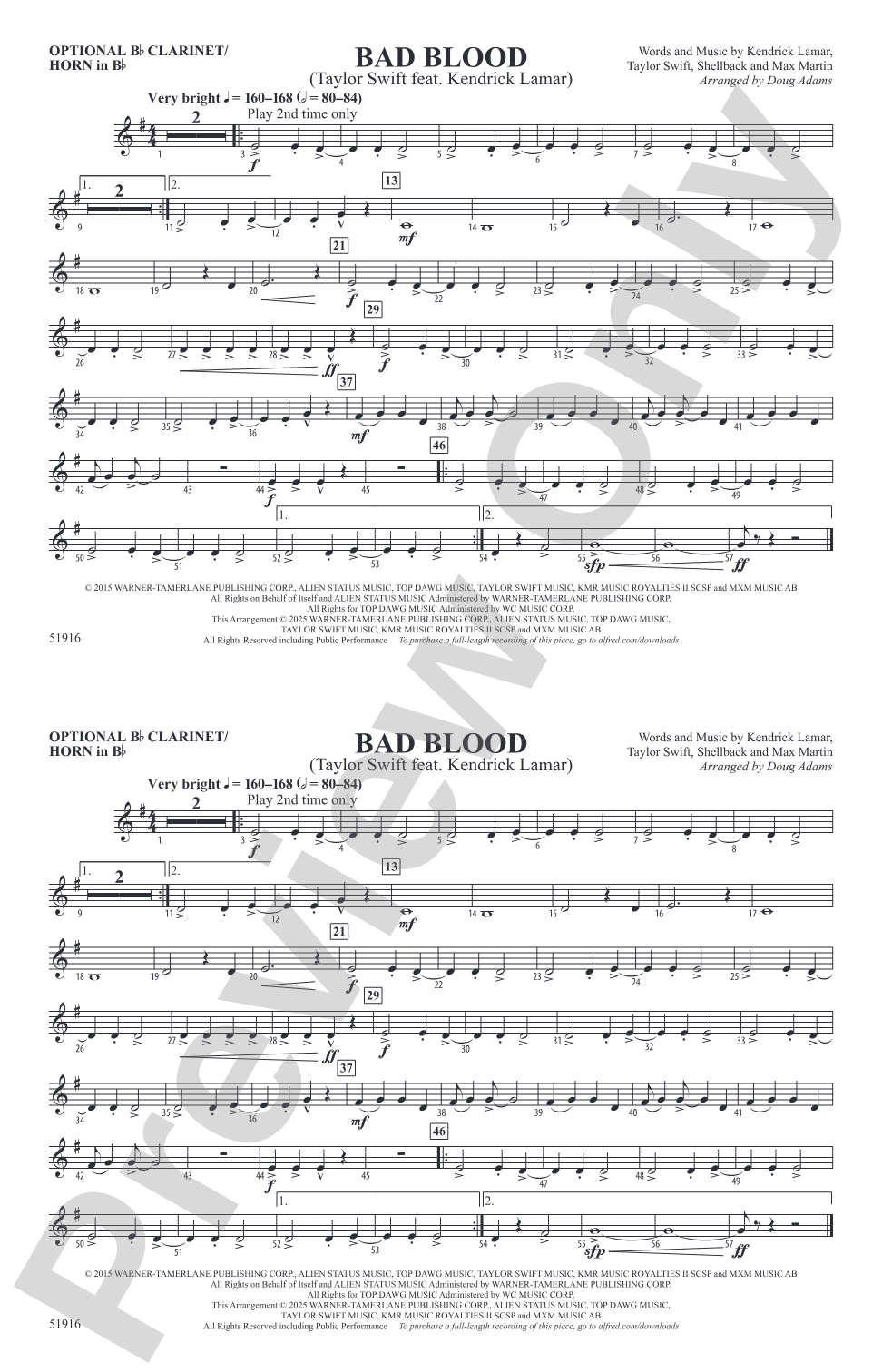 Bad Blood: Optional Bb Clarinet/Horn in Bb