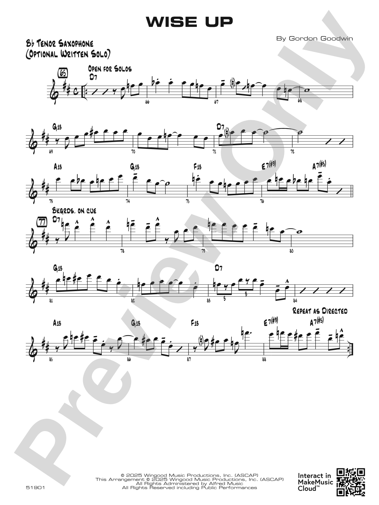Wise Up: Optional Solo Tenor Saxophone