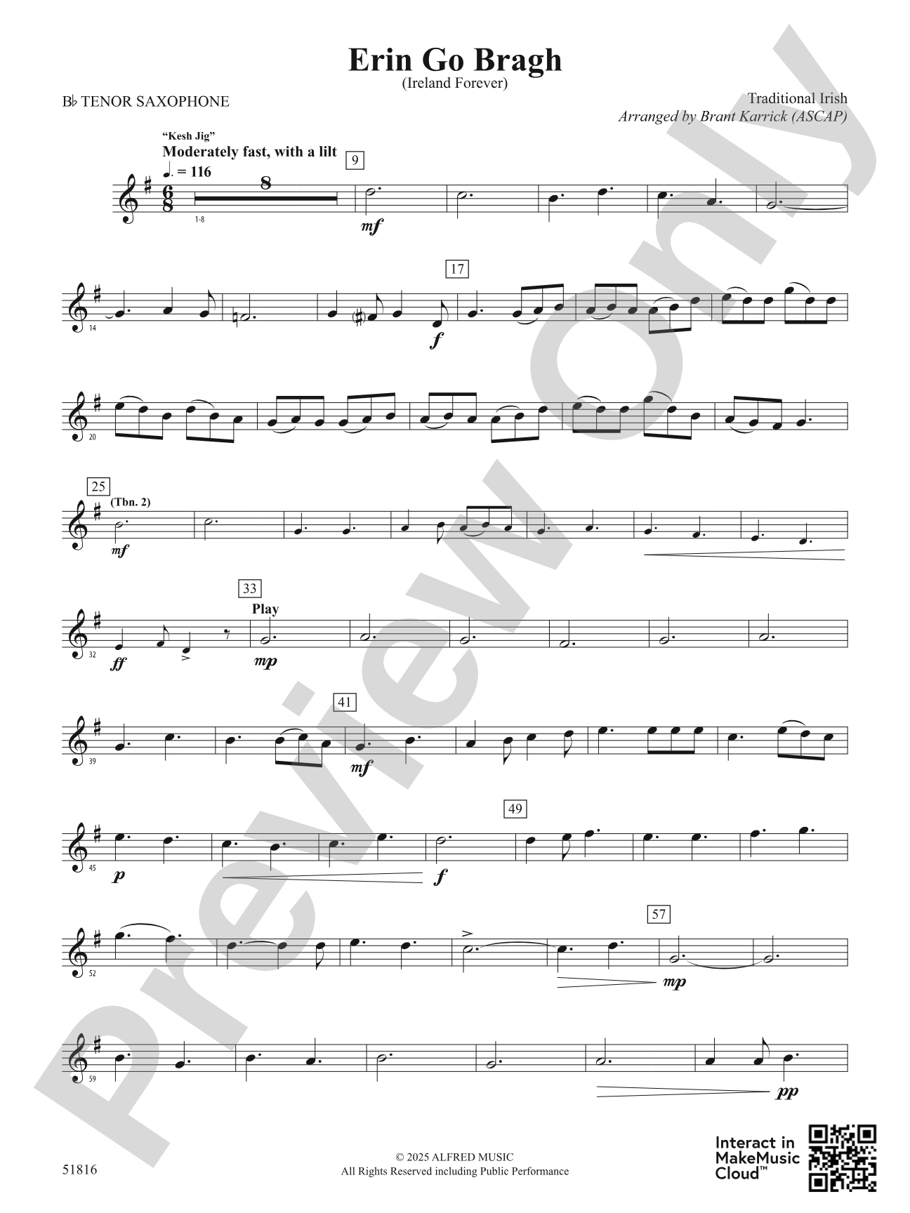Erin Go Bragh: B-flat Tenor Saxophone