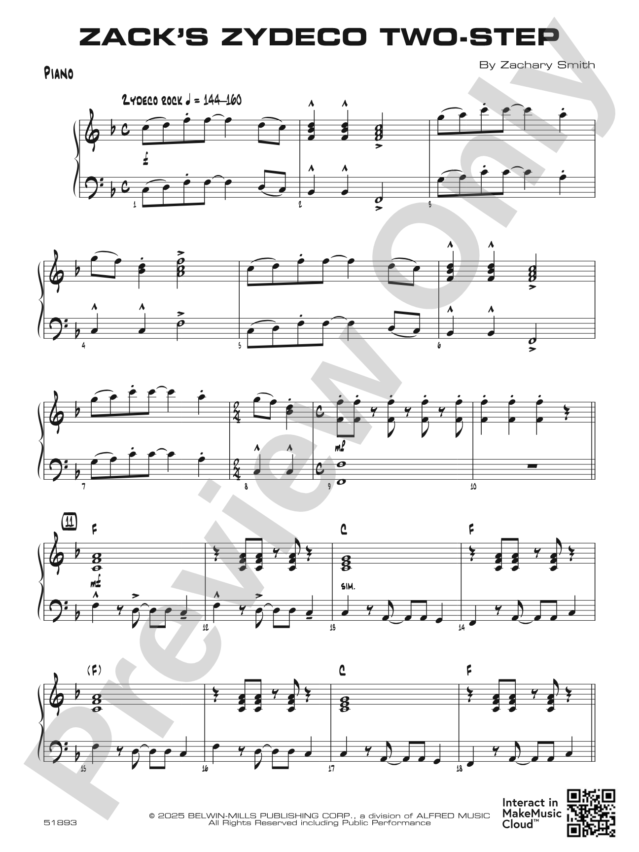 Zack's Zydeco Two-Step: Piano Accompaniment