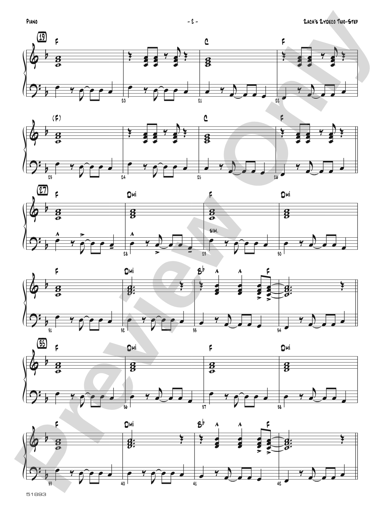 Zack's Zydeco Two-Step: Piano Accompaniment