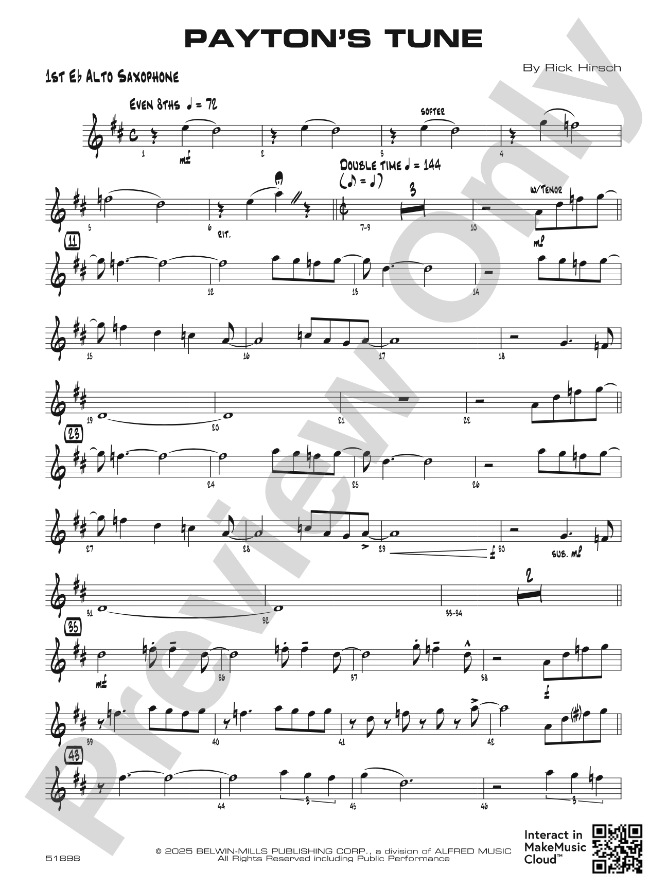 Payton's Tune: E-flat Alto Saxophone