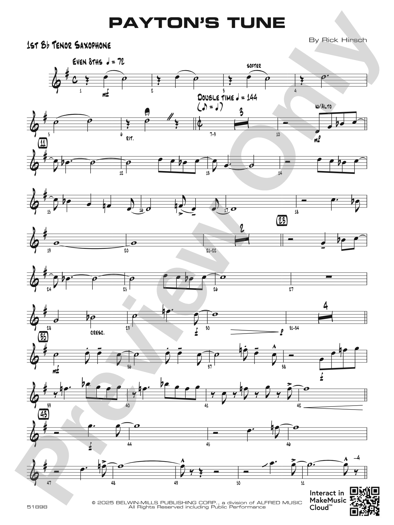 Payton's Tune: B-flat Tenor Saxophone