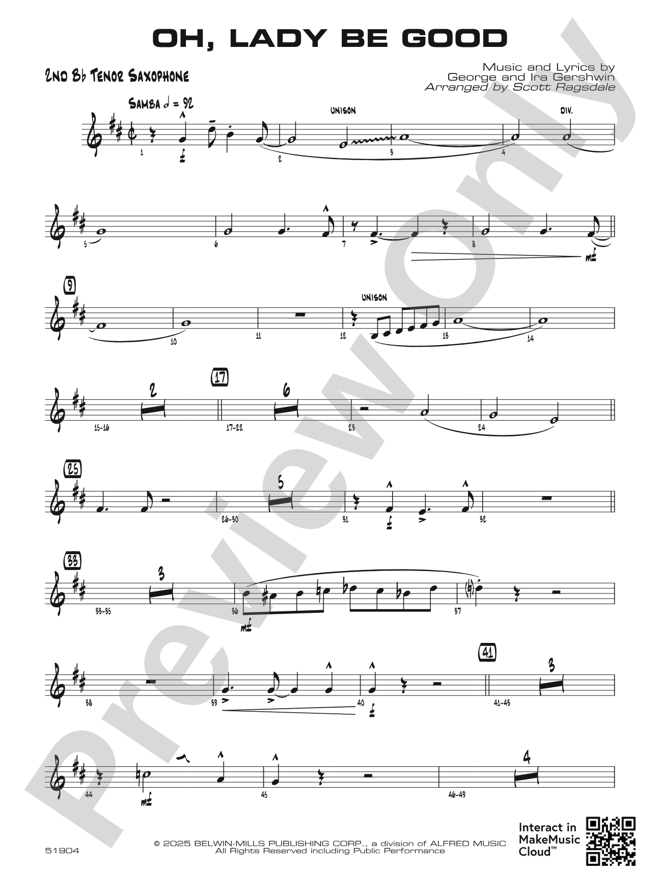 Oh, Lady Be Good: 2nd B-flat Tenor Saxophone