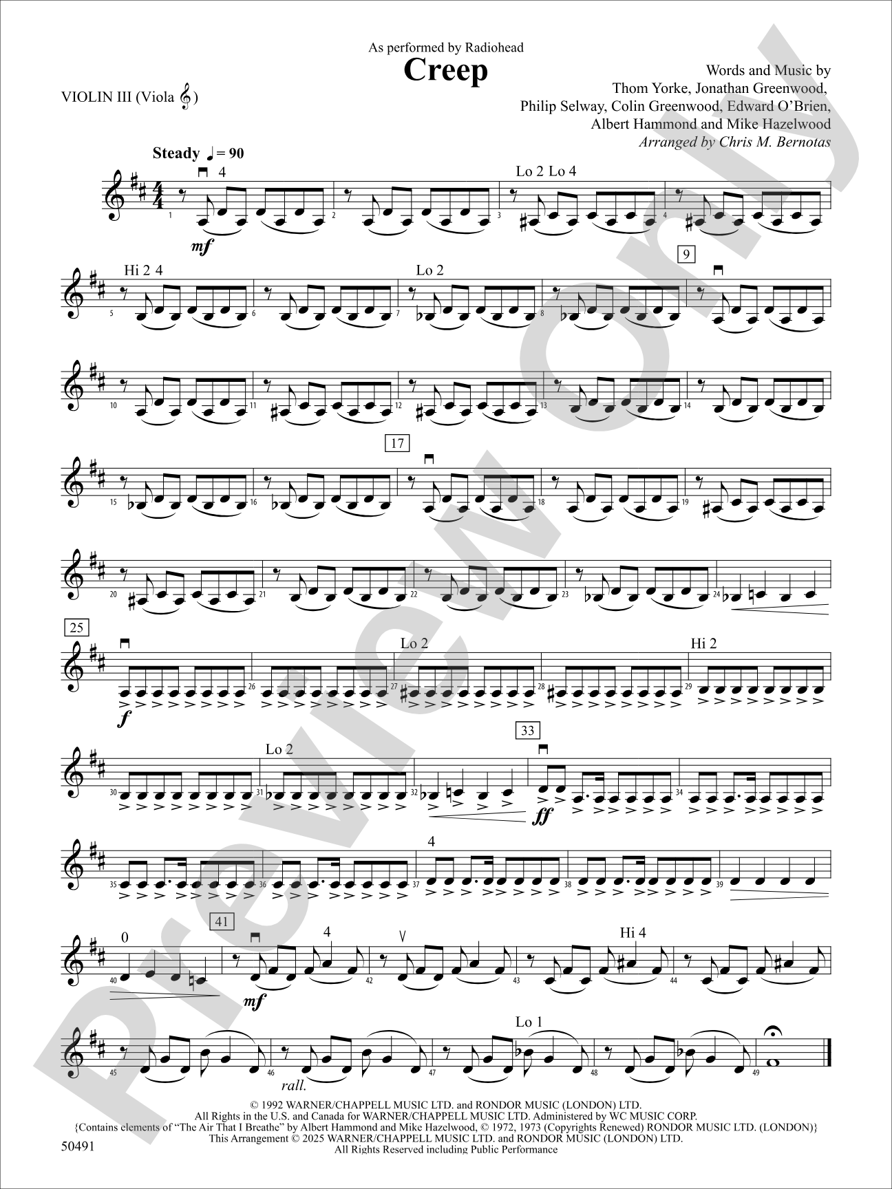 Creep: 3rd Violin (Viola [TC])