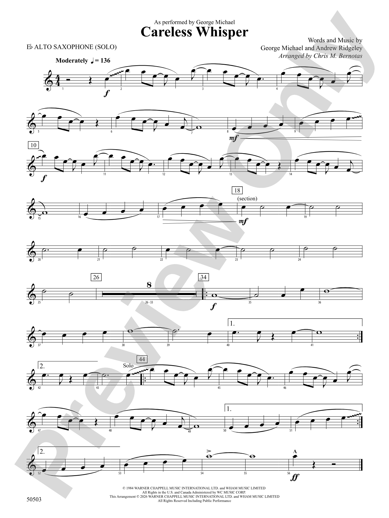 Careless Whisper: E-flat Alto Saxophone