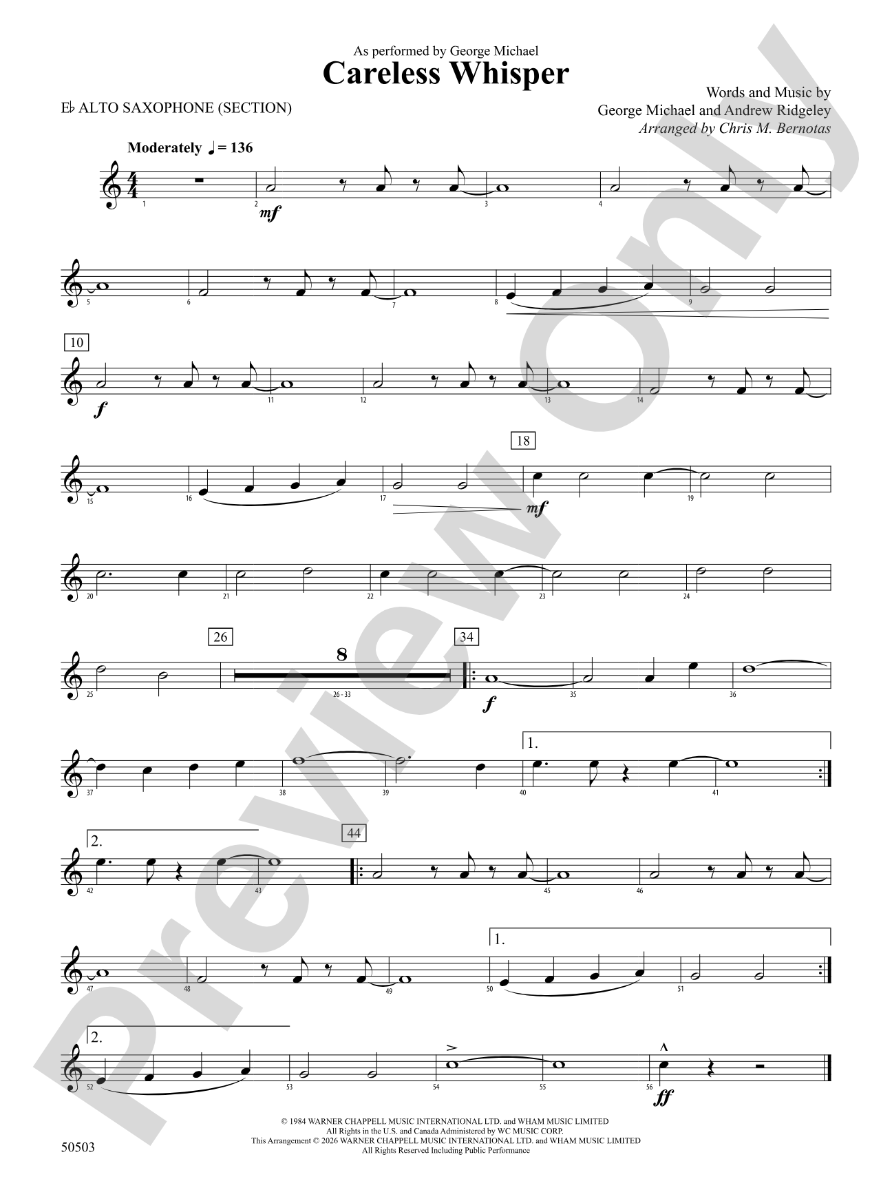 Careless Whisper: 2nd E-flat Alto Saxophone
