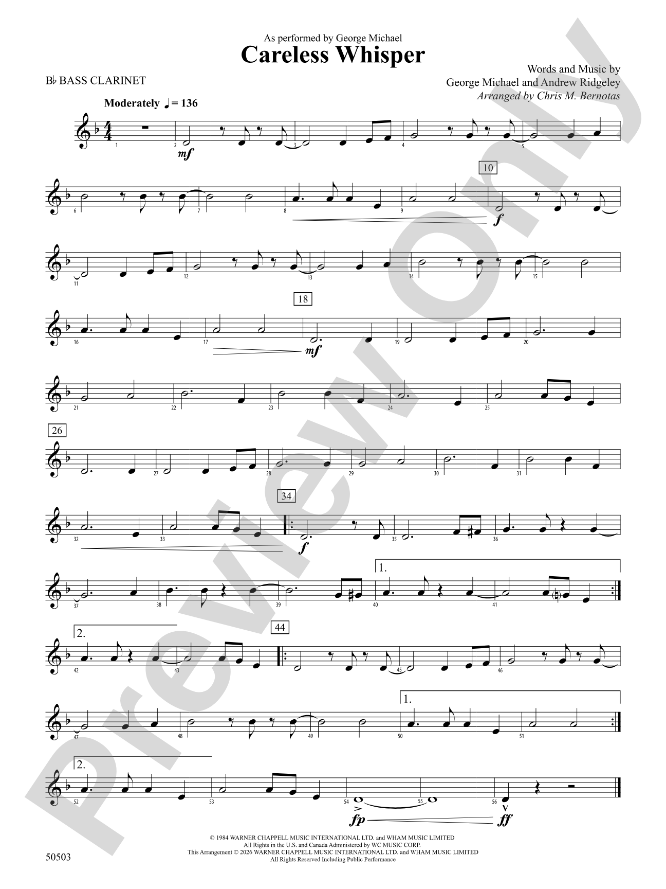 Careless Whisper: B-flat Bass Clarinet