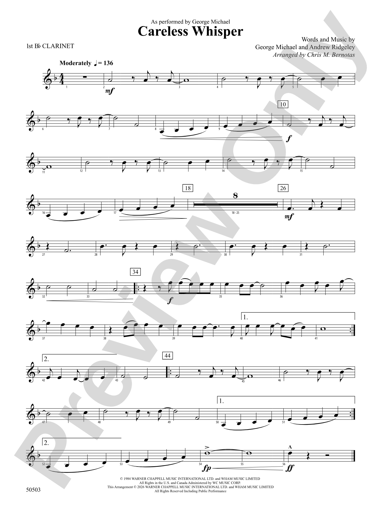 Careless Whisper: 1st B-flat Clarinet