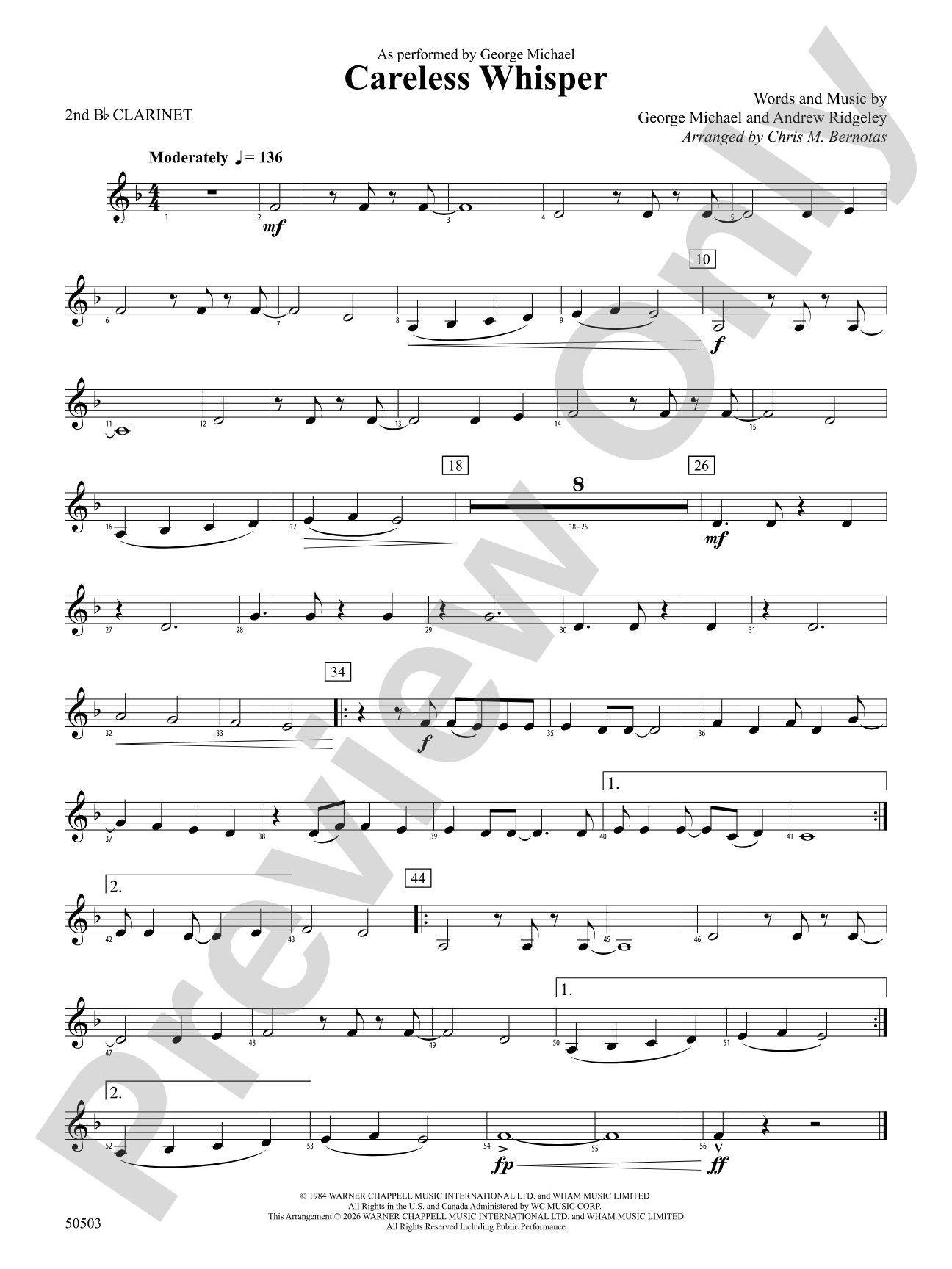 Careless Whisper: 2nd B-flat Clarinet