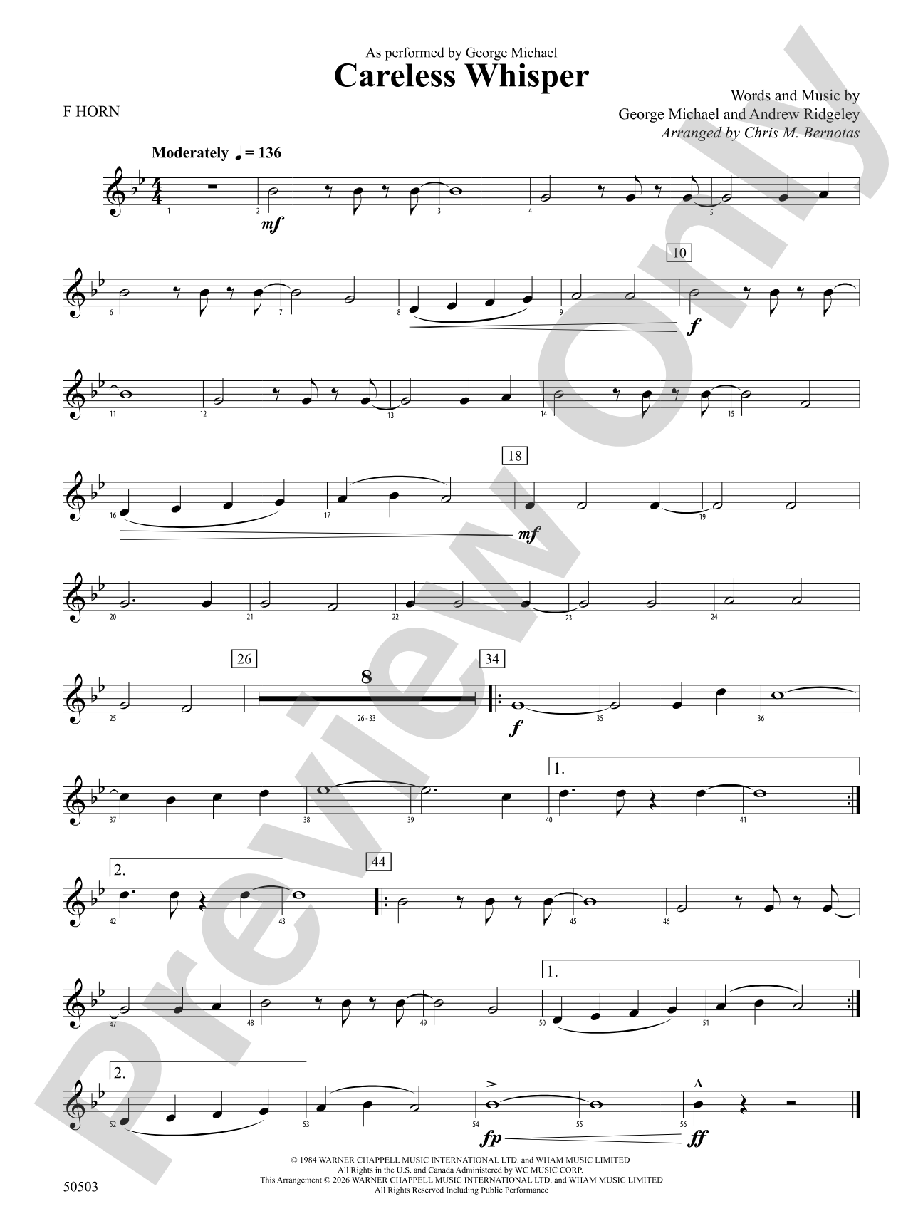 Careless Whisper: 1st F Horn