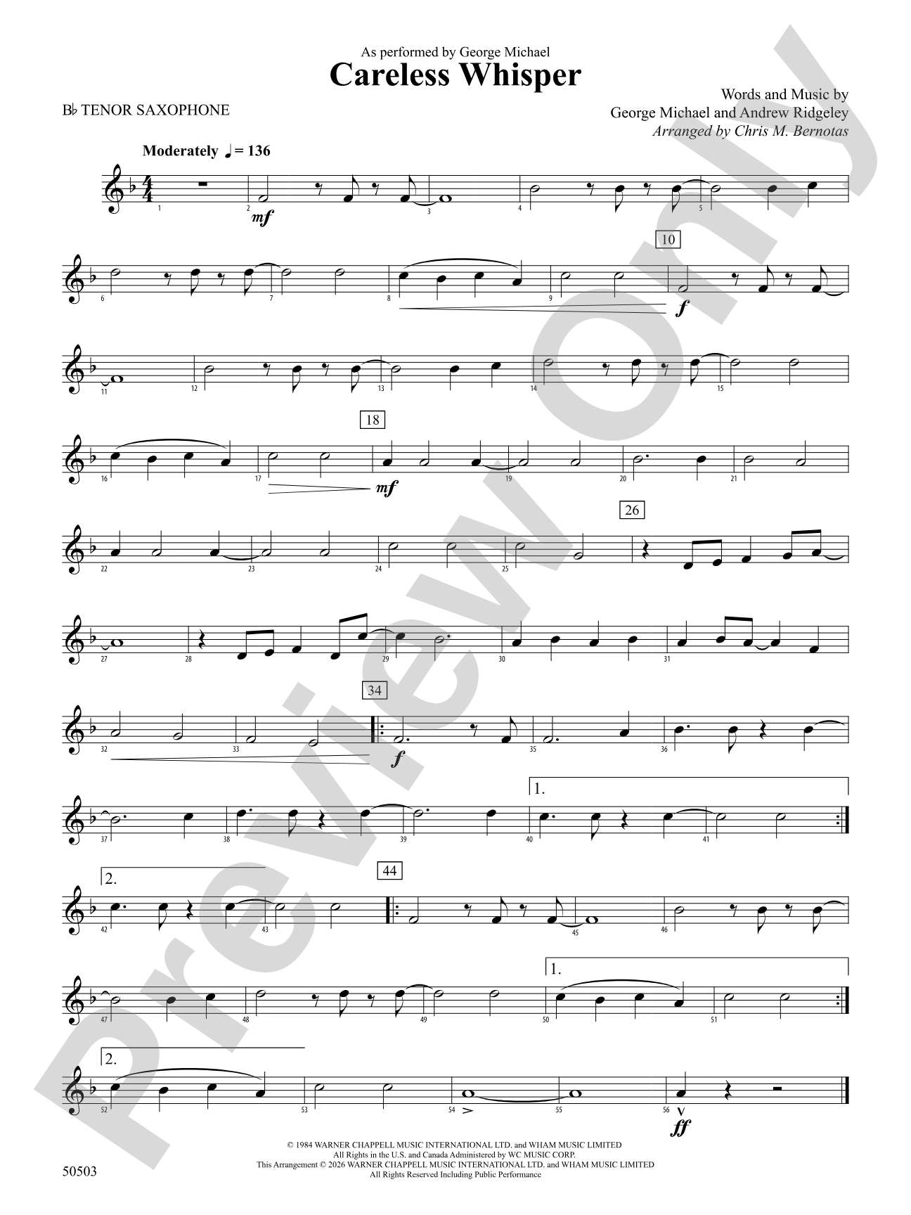 Careless Whisper: B-flat Tenor Saxophone