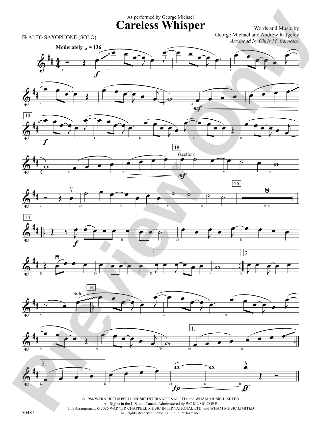 Careless Whisper: E-flat Alto Saxophone