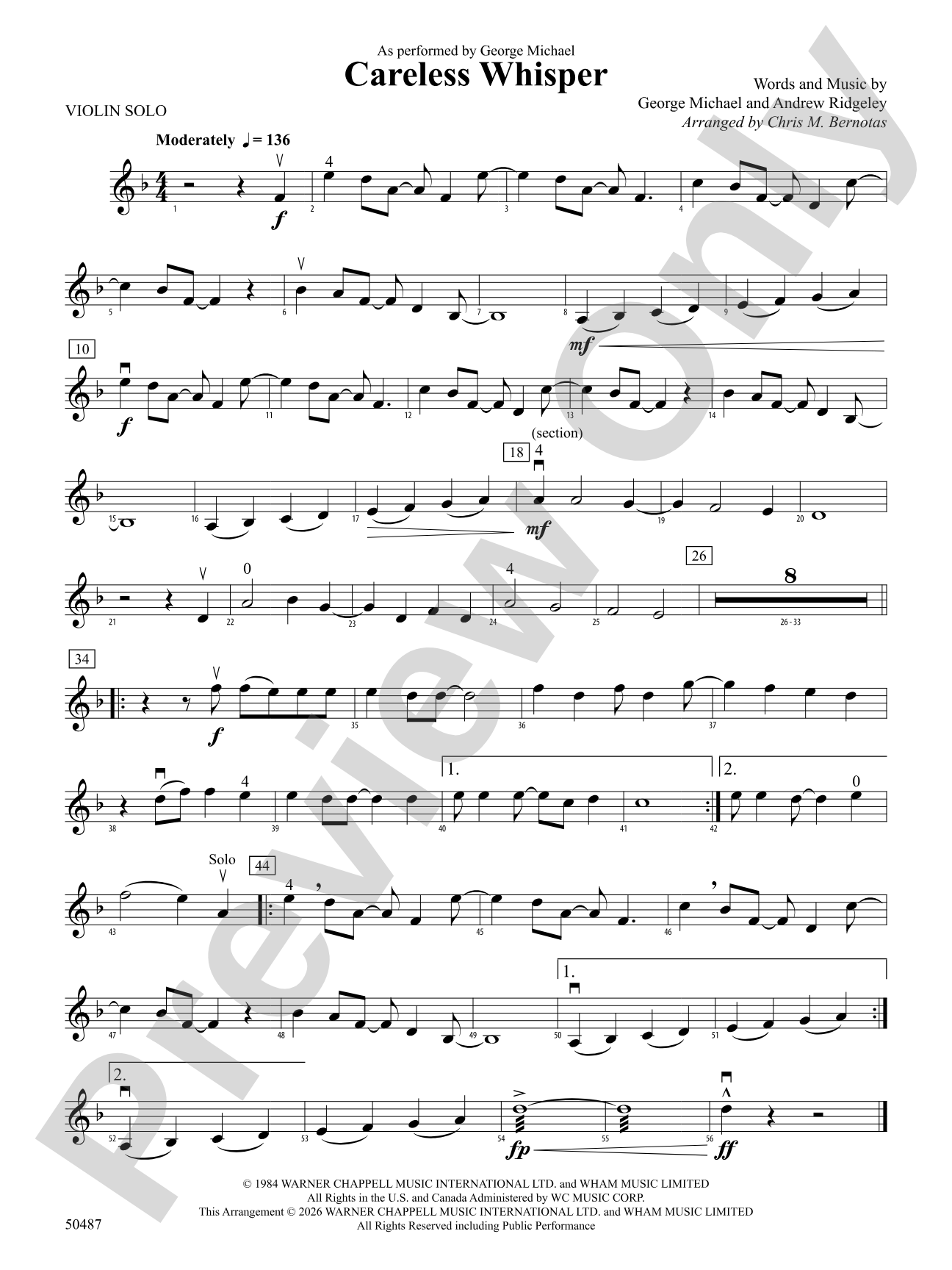 Careless Whisper: Part 1 - Violin I