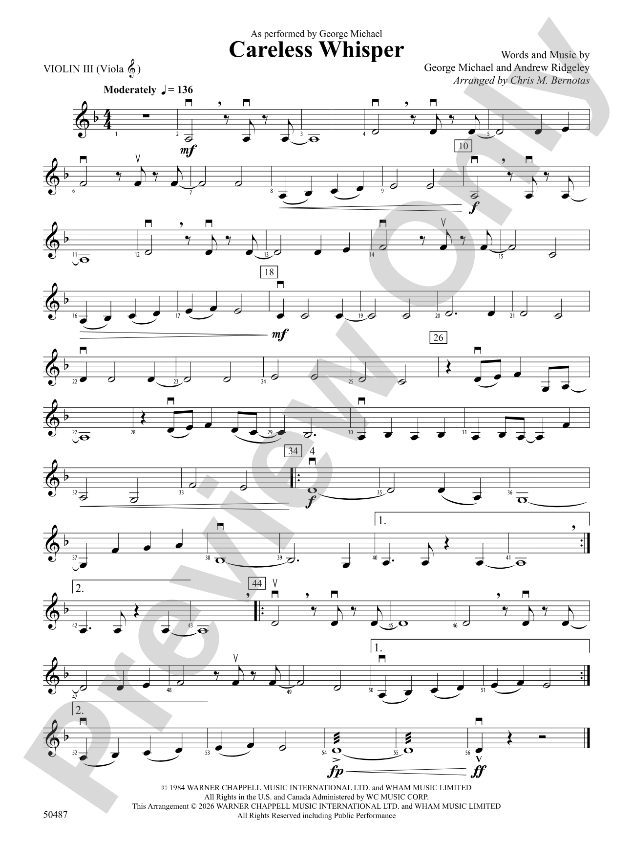 Careless Whisper: 3rd Violin (Viola [TC])