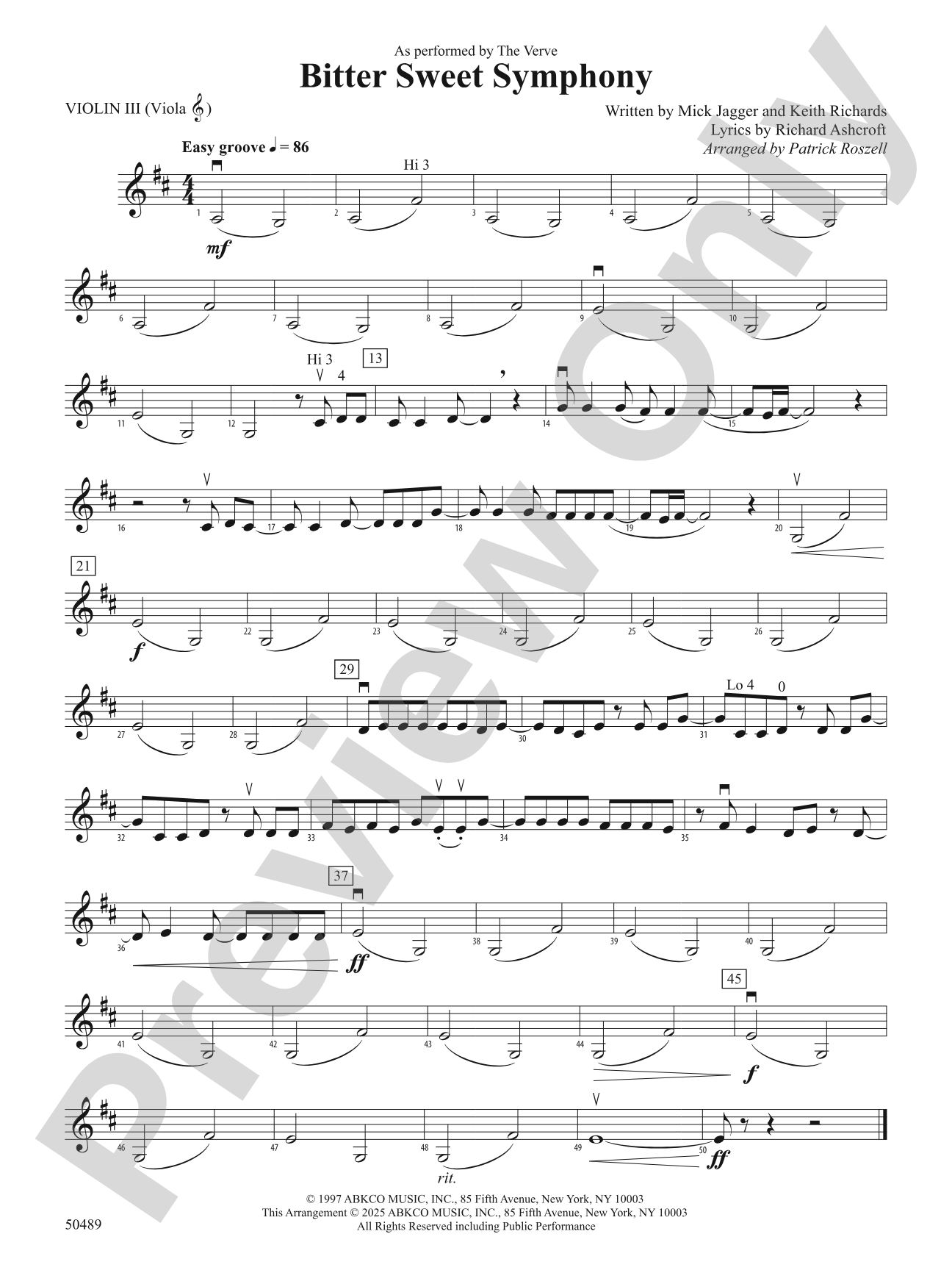 Bitter Sweet Symphony: 3rd Violin (Viola [TC])