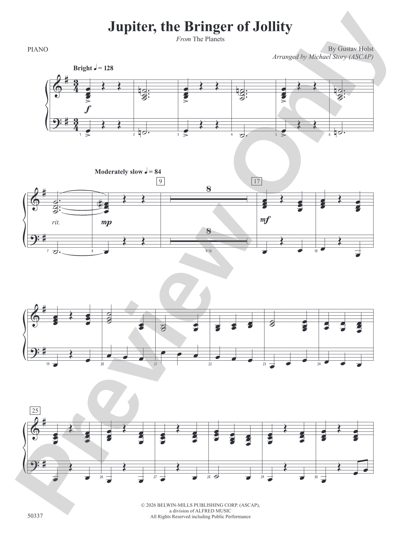 Jupiter, the Bringer of Jollity: Piano Accompaniment