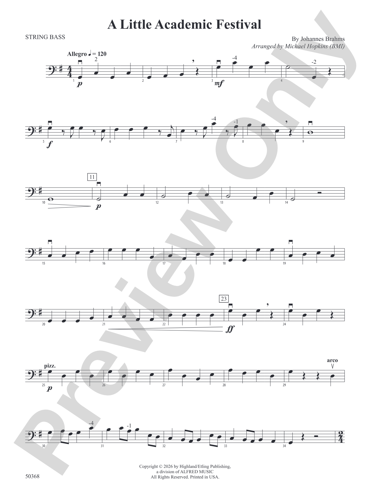 LITTLE ACADEMIC FESTIVAL/HSO: String Bass