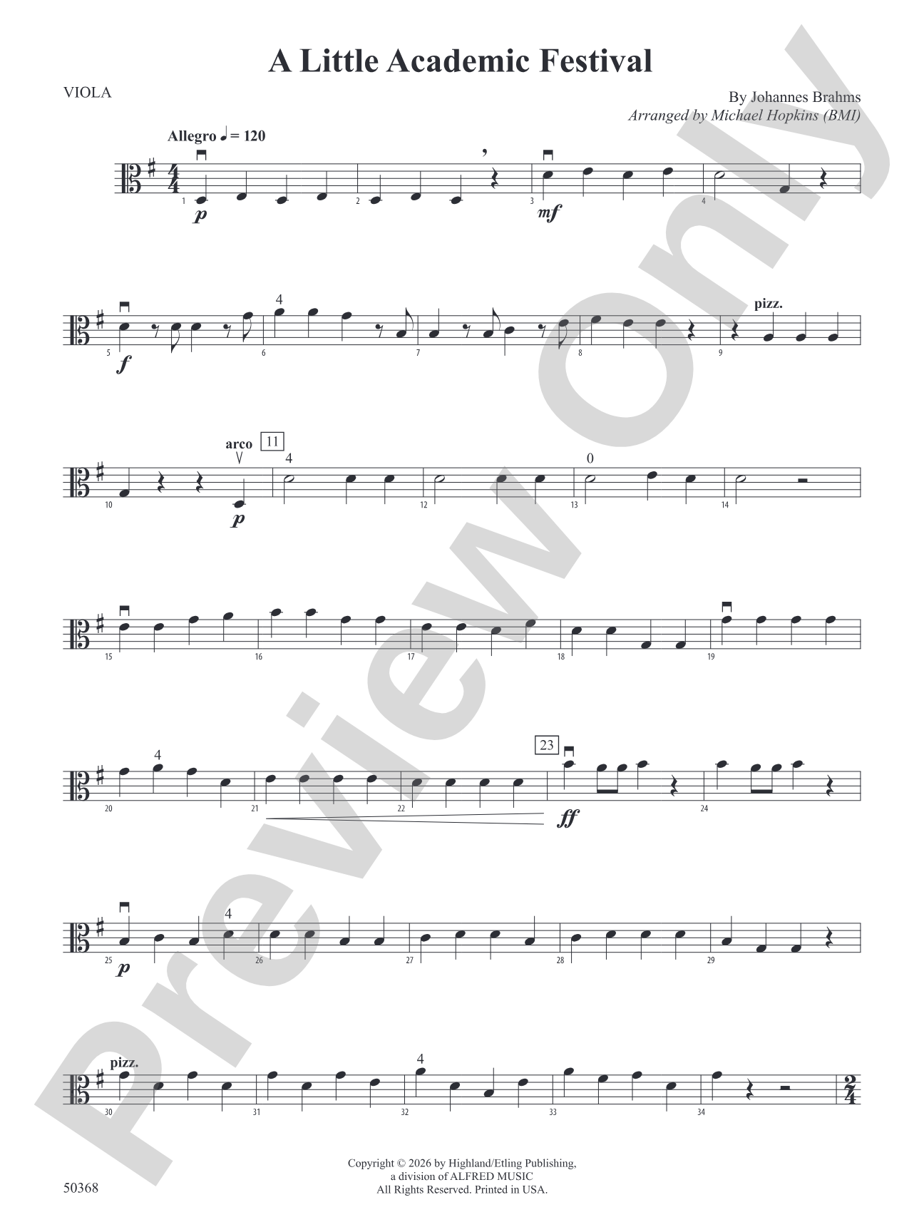 LITTLE ACADEMIC FESTIVAL/HSO: Viola
