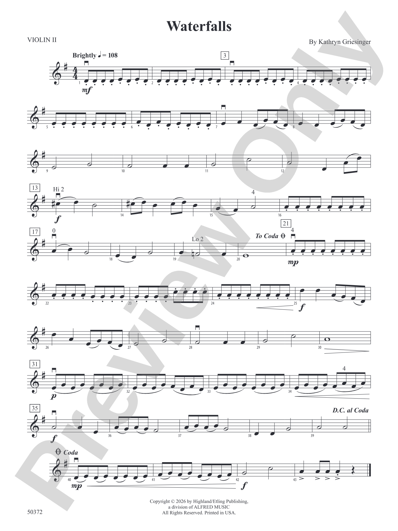WATERFALLS/HSO: 2nd Violin