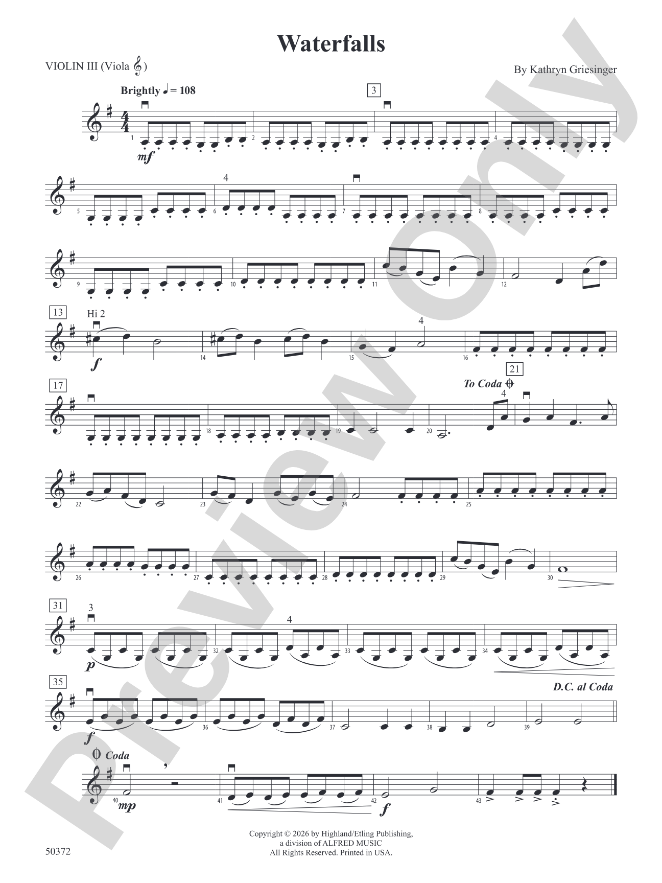 WATERFALLS/HSO: 3rd Violin (Viola [TC])
