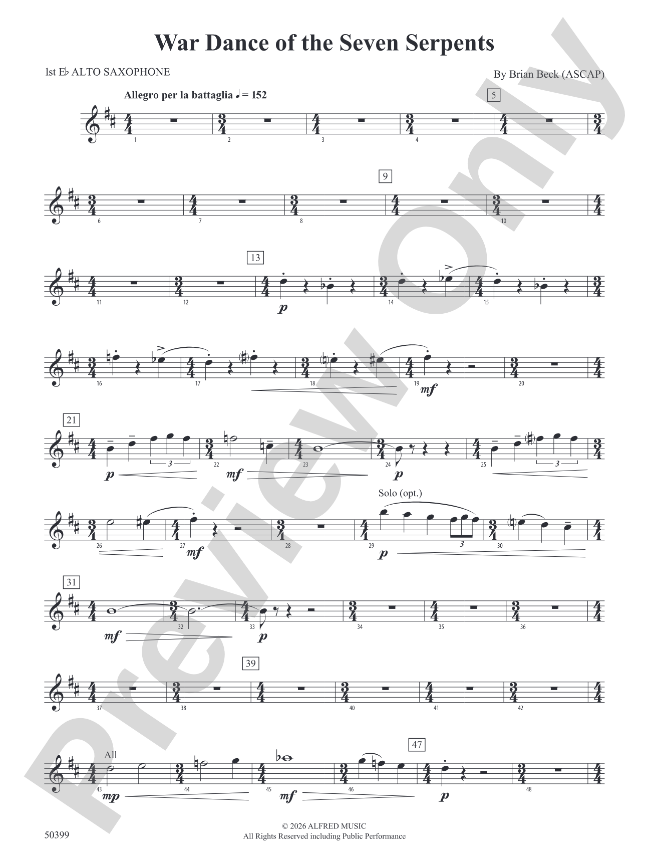 WAR DANCE OF SEVEN SERPENTS/DB: E-flat Alto Saxophone