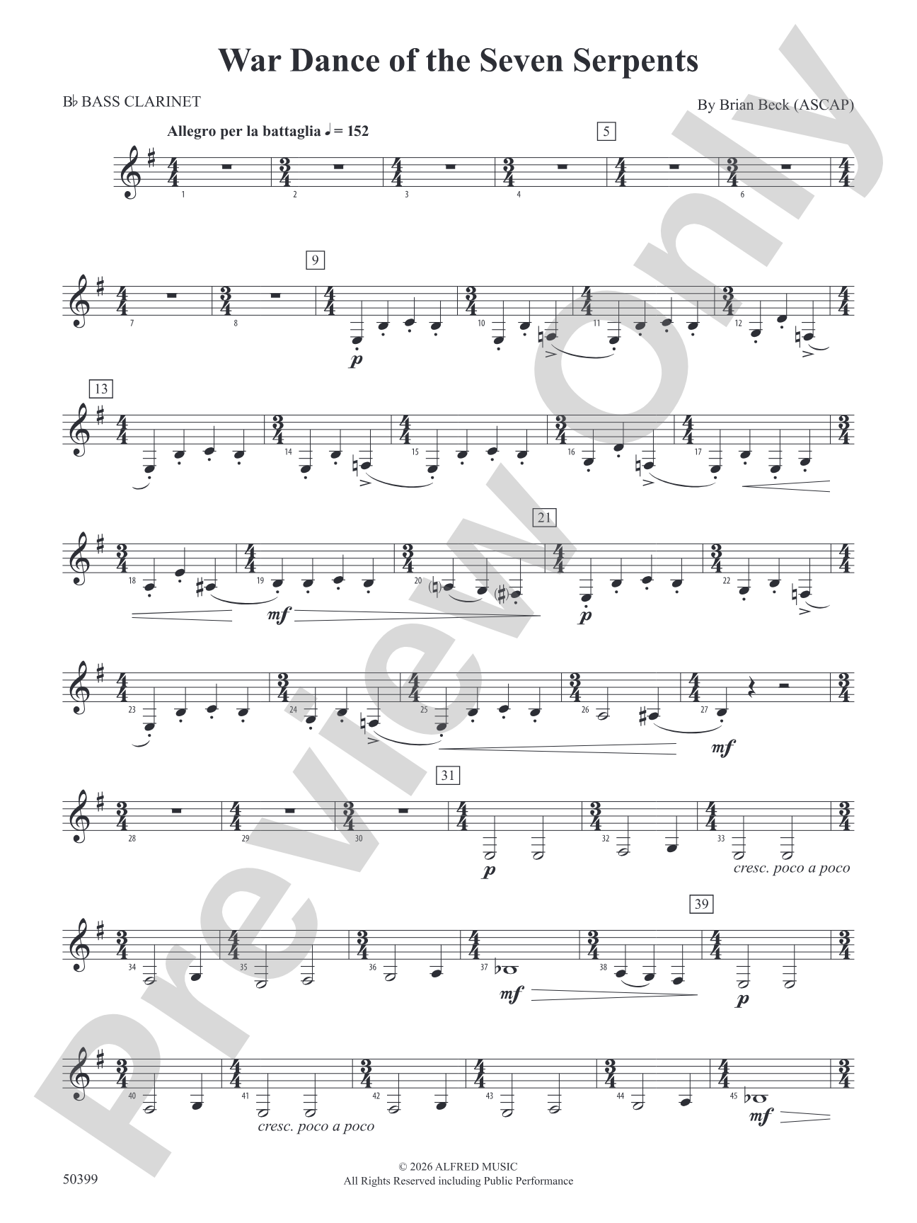 WAR DANCE OF SEVEN SERPENTS/DB: B-flat Bass Clarinet