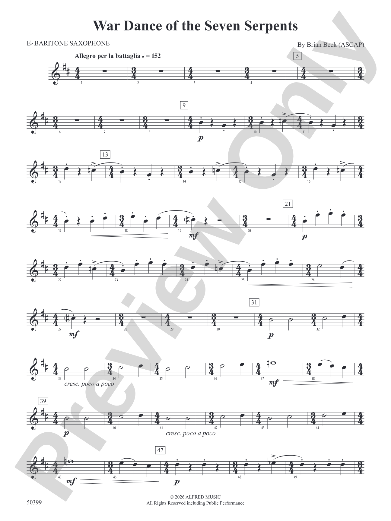 WAR DANCE OF SEVEN SERPENTS/DB: E-flat Baritone Saxophone